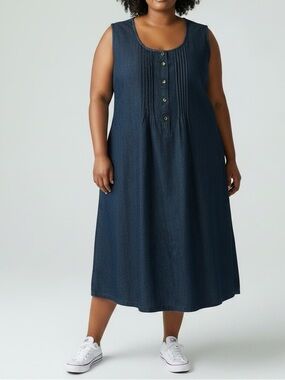Denim Pleated Maxi Jean Dress Size Large
